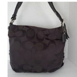 Coach Signature C Black-on-Black Nylon Hobo Shoulder Bag with Leather Trim Y2K